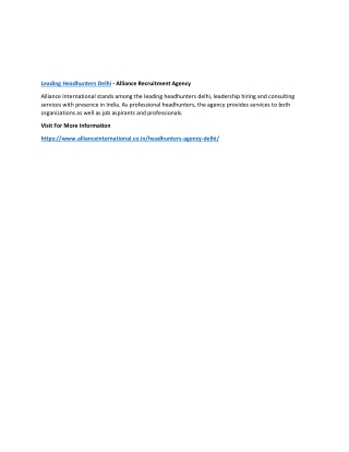 Leading Headhunters Delhi - Alliance Recruitment Agency