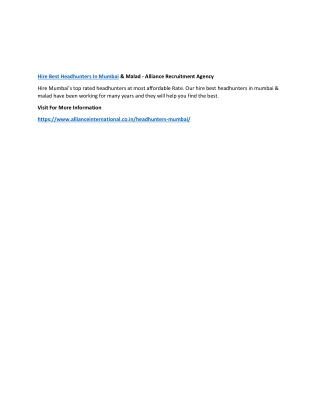 Hire Best Headhunters In Mumbai & Malad - Alliance Recruitment Agency