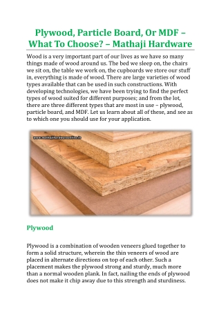 Plywood, Particle Board, Or MDF – What To Choose? - Mathaji Hardware