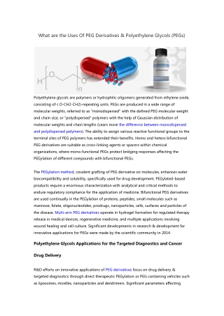 What are the Uses Of PEG Derivatives & Polyethylene Glycols (PEGs)