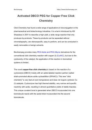 Activated DBCO PEG for Copper Free Click Chemistry