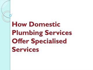 How Domestic Plumbing Services Offer Specialised Services