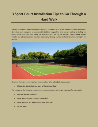 3 Sport Court Installation Tips to Go Through a Hard Walk