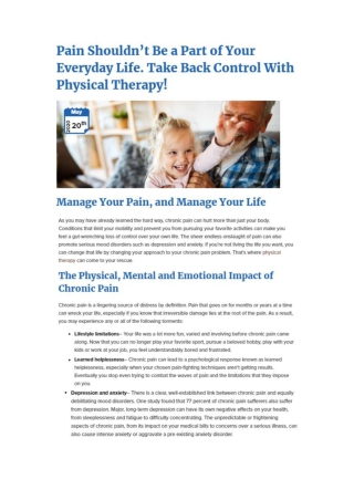 Control Your Everyday Pain With Physical Therapy !