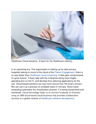 Healthcare Cloud solutions- A boon for the Healthcare industry.