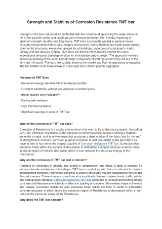 Strength and Stability of Corrosion Resistance TMT bar