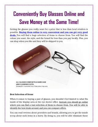 Conveniently Buy Glasses Online and Save Money at the Same Time!