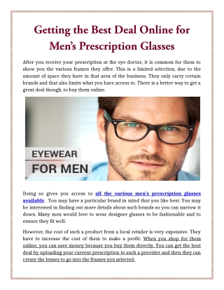 Getting the Best Deal Online for Men’s Prescription Glasses