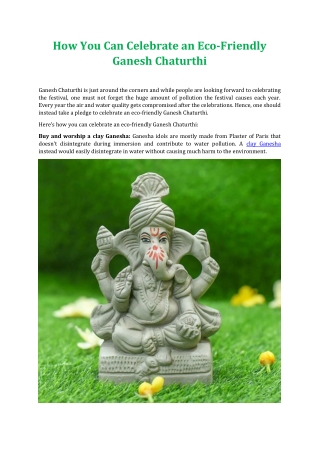 How You Can Celebrate an Eco-Friendly Ganesh Chaturthi