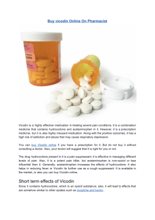 Buy vicodin Online On Pharmacist