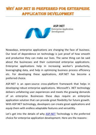 Why ASP.NET is Preferred for Enterprise Application Development