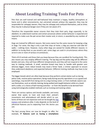 About Leading Training Tools For Pets