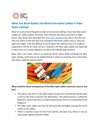 What Are Bend Radius and Bend Insensitive Cables in Fiber Optic Cabling?