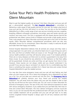 Solve Your Pet's Health Problems with Glenn Mountain