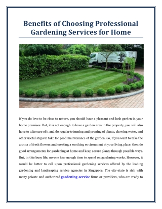 Benefits of Choosing Professional Gardening Services for Home