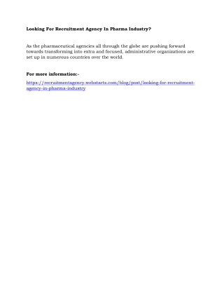 Looking For Recruitment Agency In Pharma Industry?