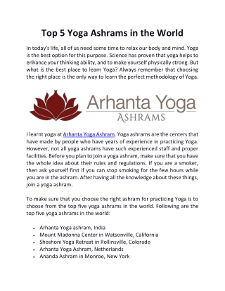 Top 5 Yoga Ashrams in the World