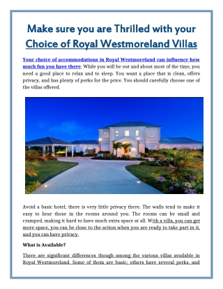 Make sure you are Thrilled with your Choice of Royal Westmoreland Villas