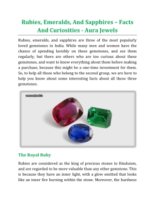 Rubies, Emeralds, And Sapphires – Facts And Curiosities - Aura Jewels