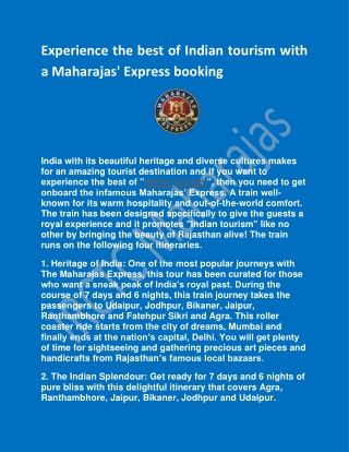 Experience the best of Indian tourism with a Maharajas' Express booking