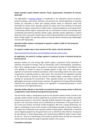 Global specialty zeolites Market Industry Trends, Opportunities, Estimation & Forecast, 2019-2027