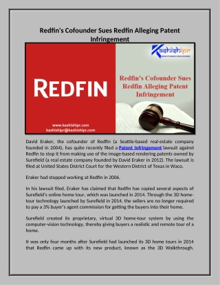 Redfin's Cofounder Sues Redfin Alleging Patent Infringement