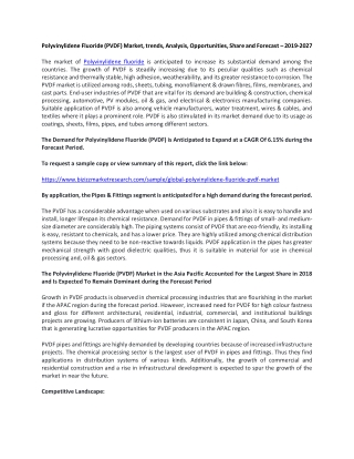 Polyvinylidene Fluoride (PVDF) Market, trends, Analysis, Opportunities, Share and Forecast – 2019-2027