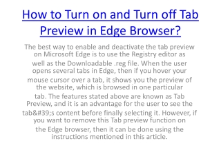 How to Turn on and Turn off Tab Preview in Edge Browser?