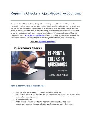 Reprint a checks QuickBooks in Easy Way