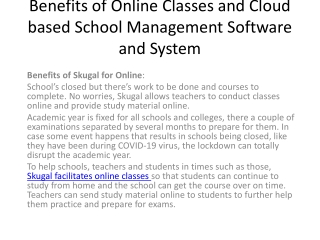 Benefits of Online Classes and Cloud based School Management Software and System