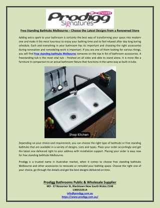 Free Standing Bathtubs Melbourne – Choose the Latest Designs from a Renowned Store