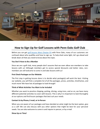 How to Sign Up for Golf Lessons with Penn Oaks Golf Club