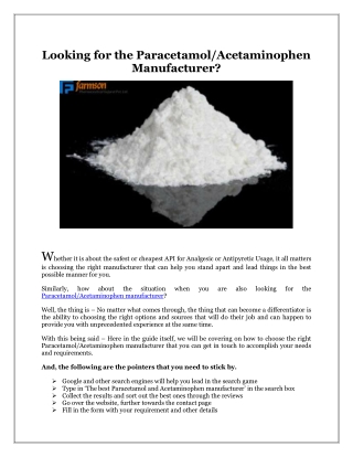 Looking for the Paracetamol/Acetaminophen Manufacturer?