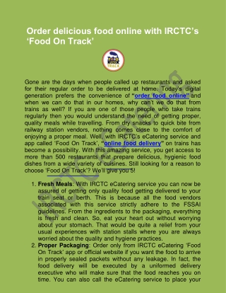 Order delicious food online with IRCTC’s ‘Food On Track’