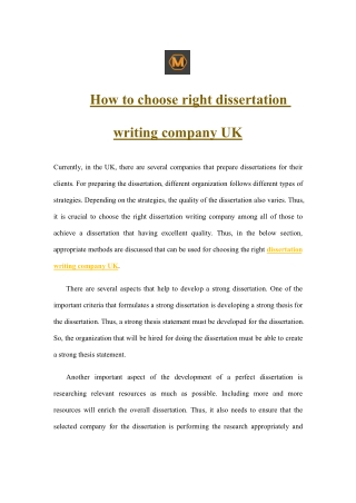 How to choose right dissertation writing company UK