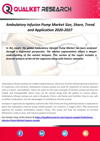 New Analysis report of Global Ambulatory Infusion Pump Market |Key Players, Trend, Driving Factor and Growth Opportuniti