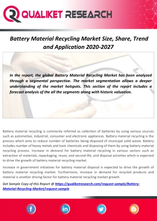 Massive Growth of Battery Material Recycling Market 2019-2025|Trend,Business Outlook,Assessment, Opportunities and Key P