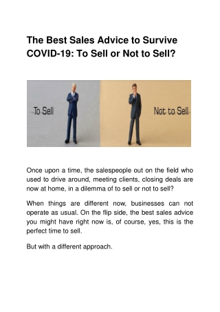 The Best Sales Advice to Survive COVID-19: To Sell or Not to Sell