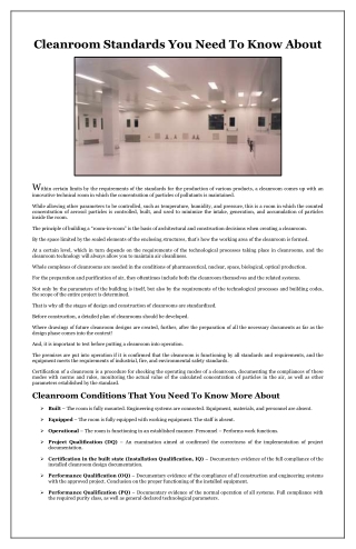 Cleanroom Standards You Need To Know About