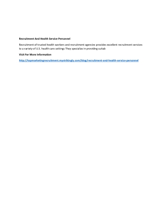 Recruitment And Health Service Personnel