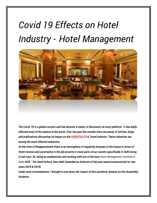 Covid 19 Effects on Hotel Industry | Hospitality Courses in Delhi