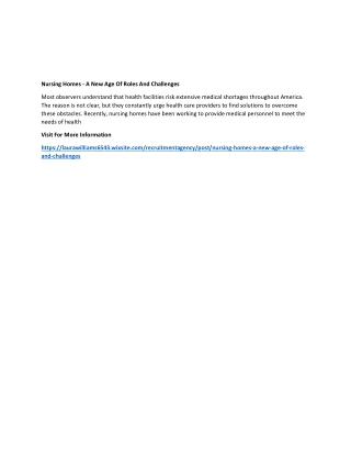 Nursing Homes - A New Age Of Roles And Challenges