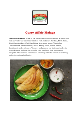 Curry Affair Malaga Indian takeaway restaurant, WA - 5% Off