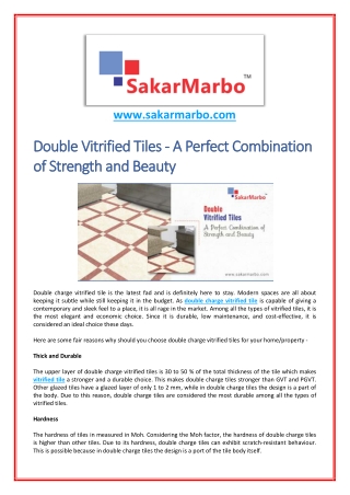 Why Choose Double Charged Vitrified Tiles for Your Home