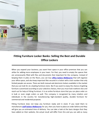 Fitting Furniture Locker Banks: Selling the Best and Durable Office Lockers