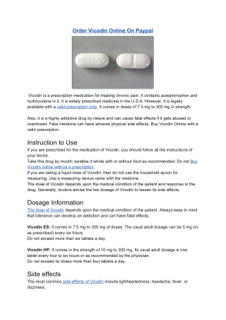 Order Vicodin Online On Paypal