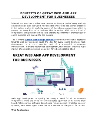 BENEFITS OF GREAT WEB AND APP DEVELOPMENT FOR BUSINESSES