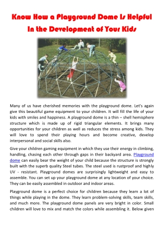 Know How a Playground Dome Is Helpful In the Development of Your Kids