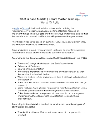 What is Kano Model? | Scrum Master Training - World Of Agile