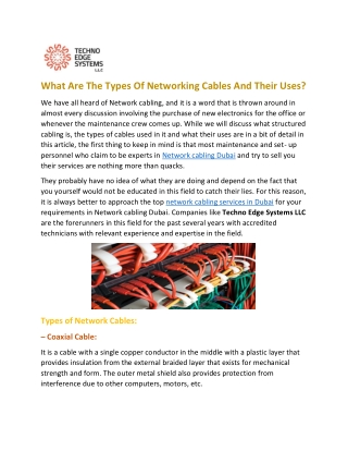 What Are The Types Of Networking Cables And Their Uses?